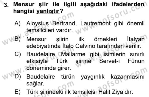 2. Abdülhamit Dönemi Türk Edebiyatı Dersi 2018 - 2019 Yılı (Final) Dönem Sonu Sınavı 3. Soru