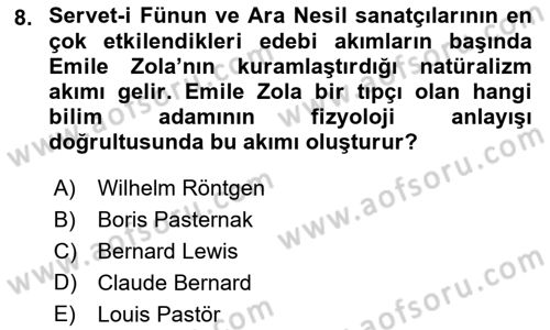 2. Abdülhamit Dönemi Türk Edebiyatı Dersi 2018 - 2019 Yılı (Final) Dönem Sonu Sınavı 8. Soru