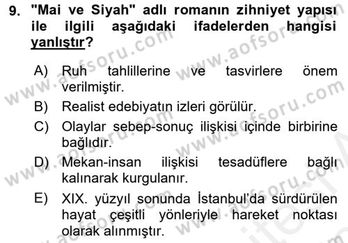 2. Abdülhamit Dönemi Türk Edebiyatı Dersi 2018 - 2019 Yılı (Final) Dönem Sonu Sınavı 9. Soru