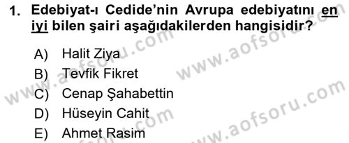 2. Abdülhamit Dönemi Türk Edebiyatı Dersi 2018 - 2019 Yılı Yaz Okulu Sınav Soruları 1. Soru