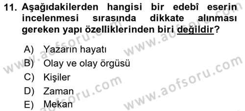2. Abdülhamit Dönemi Türk Edebiyatı Dersi 2018 - 2019 Yılı Yaz Okulu Sınav Soruları 11. Soru