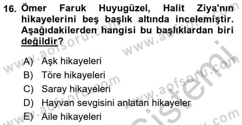 2. Abdülhamit Dönemi Türk Edebiyatı Dersi 2018 - 2019 Yılı Yaz Okulu Sınav Soruları 16. Soru