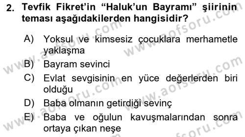 2. Abdülhamit Dönemi Türk Edebiyatı Dersi 2018 - 2019 Yılı Yaz Okulu Sınav Soruları 2. Soru