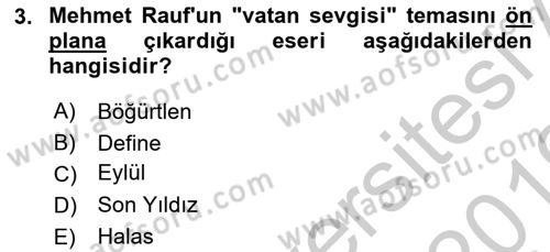 2. Abdülhamit Dönemi Türk Edebiyatı Dersi 2018 - 2019 Yılı Yaz Okulu Sınav Soruları 3. Soru