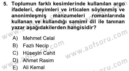 2. Abdülhamit Dönemi Türk Edebiyatı Dersi 2018 - 2019 Yılı Yaz Okulu Sınav Soruları 5. Soru
