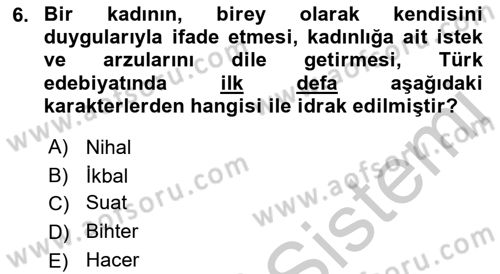 2. Abdülhamit Dönemi Türk Edebiyatı Dersi 2018 - 2019 Yılı Yaz Okulu Sınav Soruları 6. Soru