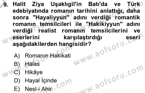 2. Abdülhamit Dönemi Türk Edebiyatı Dersi 2018 - 2019 Yılı Yaz Okulu Sınav Soruları 9. Soru