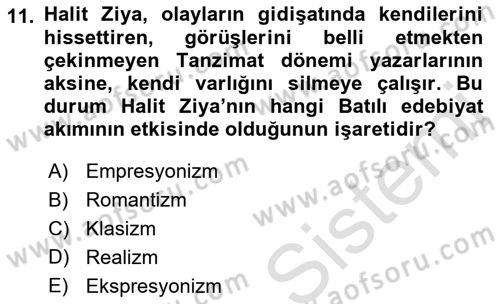 2. Abdülhamit Dönemi Türk Edebiyatı Dersi 2019 - 2020 Yılı (Vize) Ara Sınav Soruları 11. Soru