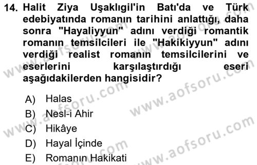 2. Abdülhamit Dönemi Türk Edebiyatı Dersi 2019 - 2020 Yılı (Vize) Ara Sınav Soruları 14. Soru