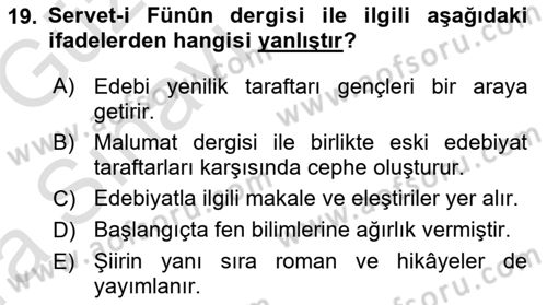 2. Abdülhamit Dönemi Türk Edebiyatı Dersi 2019 - 2020 Yılı (Vize) Ara Sınav Soruları 19. Soru
