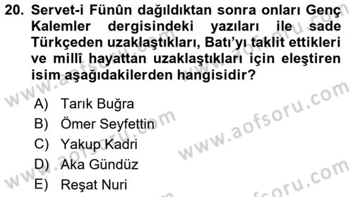 2. Abdülhamit Dönemi Türk Edebiyatı Dersi 2019 - 2020 Yılı (Vize) Ara Sınav Soruları 20. Soru