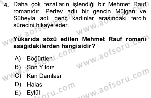 2. Abdülhamit Dönemi Türk Edebiyatı Dersi 2019 - 2020 Yılı (Vize) Ara Sınav Soruları 4. Soru