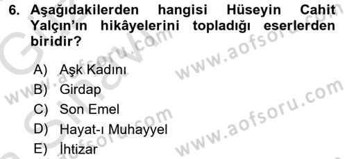 2. Abdülhamit Dönemi Türk Edebiyatı Dersi 2019 - 2020 Yılı (Vize) Ara Sınav Soruları 6. Soru