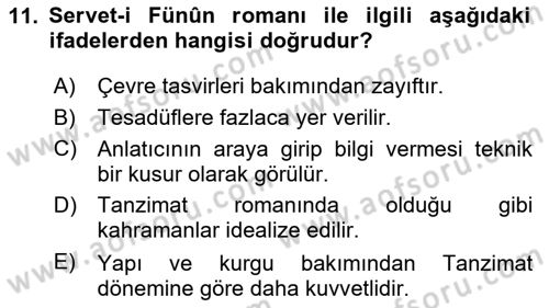 2. Abdülhamit Dönemi Türk Edebiyatı Dersi 2020 - 2021 Yılı Yaz Okulu Sınavı 11. Soru