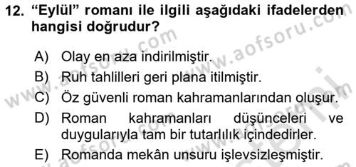 2. Abdülhamit Dönemi Türk Edebiyatı Dersi 2020 - 2021 Yılı Yaz Okulu Sınavı 12. Soru