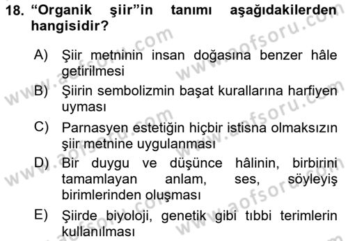 2. Abdülhamit Dönemi Türk Edebiyatı Dersi 2020 - 2021 Yılı Yaz Okulu Sınavı 18. Soru