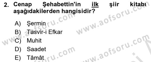 2. Abdülhamit Dönemi Türk Edebiyatı Dersi 2020 - 2021 Yılı Yaz Okulu Sınavı 2. Soru
