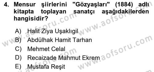 2. Abdülhamit Dönemi Türk Edebiyatı Dersi 2020 - 2021 Yılı Yaz Okulu Sınavı 4. Soru