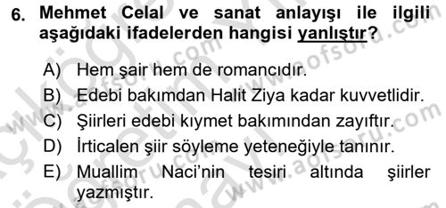 2. Abdülhamit Dönemi Türk Edebiyatı Dersi 2020 - 2021 Yılı Yaz Okulu Sınavı 6. Soru