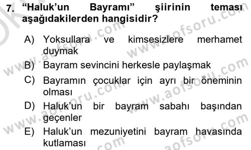 2. Abdülhamit Dönemi Türk Edebiyatı Dersi 2020 - 2021 Yılı Yaz Okulu Sınavı 7. Soru