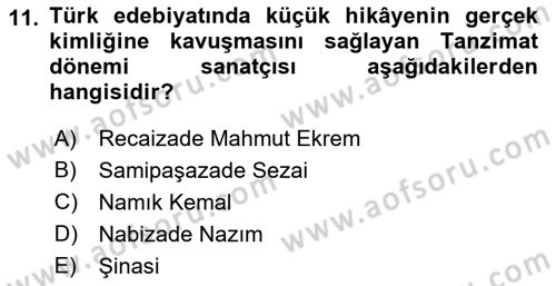 2. Abdülhamit Dönemi Türk Edebiyatı Dersi 2021 - 2022 Yılı (Vize) Ara Sınavı 11. Soru