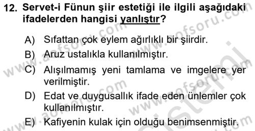 2. Abdülhamit Dönemi Türk Edebiyatı Dersi 2021 - 2022 Yılı (Vize) Ara Sınavı 12. Soru