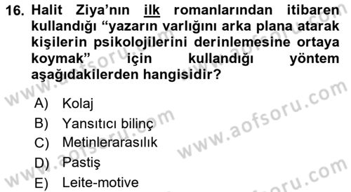 2. Abdülhamit Dönemi Türk Edebiyatı Dersi 2021 - 2022 Yılı (Vize) Ara Sınavı 16. Soru