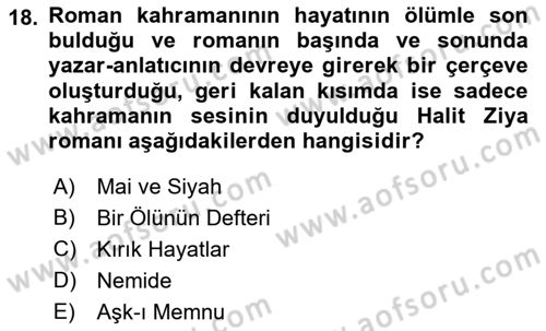 2. Abdülhamit Dönemi Türk Edebiyatı Dersi 2021 - 2022 Yılı (Vize) Ara Sınavı 18. Soru