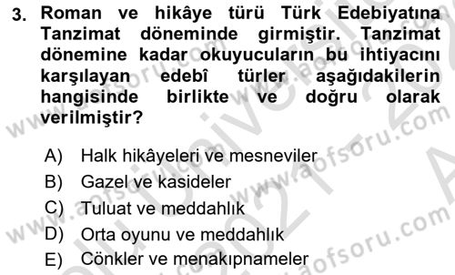 2. Abdülhamit Dönemi Türk Edebiyatı Dersi 2021 - 2022 Yılı (Vize) Ara Sınavı 3. Soru