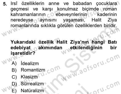 2. Abdülhamit Dönemi Türk Edebiyatı Dersi 2021 - 2022 Yılı (Vize) Ara Sınavı 5. Soru