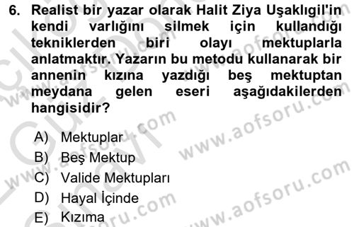 2. Abdülhamit Dönemi Türk Edebiyatı Dersi 2021 - 2022 Yılı (Vize) Ara Sınavı 6. Soru