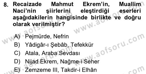 2. Abdülhamit Dönemi Türk Edebiyatı Dersi 2021 - 2022 Yılı (Vize) Ara Sınavı 8. Soru