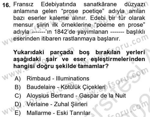 2. Abdülhamit Dönemi Türk Edebiyatı Dersi 2021 - 2022 Yılı (Final) Dönem Sonu Sınavı 16. Soru