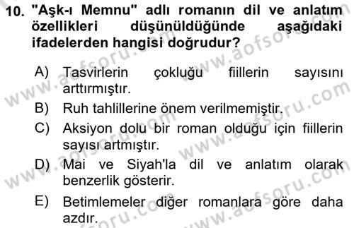 2. Abdülhamit Dönemi Türk Edebiyatı Dersi 2021 - 2022 Yılı Yaz Okulu Sınav Soruları 10. Soru