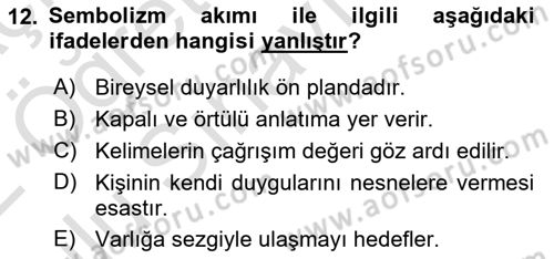 2. Abdülhamit Dönemi Türk Edebiyatı Dersi 2021 - 2022 Yılı Yaz Okulu Sınav Soruları 12. Soru