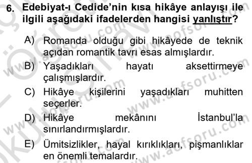 2. Abdülhamit Dönemi Türk Edebiyatı Dersi 2021 - 2022 Yılı Yaz Okulu Sınav Soruları 6. Soru