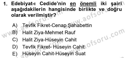 2. Abdülhamit Dönemi Türk Edebiyatı Dersi 2022 - 2023 Yılı (Vize) Ara Sınav Soruları 1. Soru
