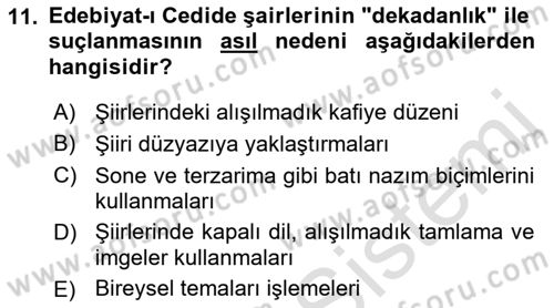 2. Abdülhamit Dönemi Türk Edebiyatı Dersi 2022 - 2023 Yılı (Vize) Ara Sınav Soruları 11. Soru