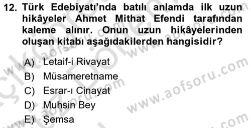 2. Abdülhamit Dönemi Türk Edebiyatı Dersi 2022 - 2023 Yılı (Vize) Ara Sınav Soruları 12. Soru