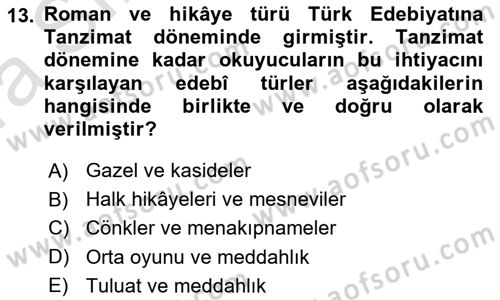 2. Abdülhamit Dönemi Türk Edebiyatı Dersi 2022 - 2023 Yılı (Vize) Ara Sınav Soruları 13. Soru