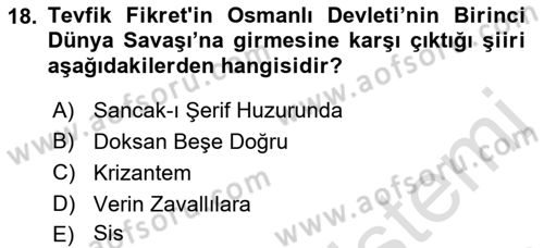 2. Abdülhamit Dönemi Türk Edebiyatı Dersi 2022 - 2023 Yılı (Vize) Ara Sınav Soruları 18. Soru