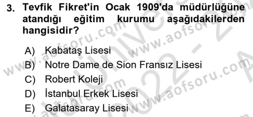 2. Abdülhamit Dönemi Türk Edebiyatı Dersi 2022 - 2023 Yılı (Vize) Ara Sınav Soruları 3. Soru