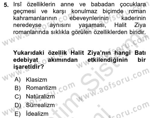 2. Abdülhamit Dönemi Türk Edebiyatı Dersi 2022 - 2023 Yılı (Vize) Ara Sınav Soruları 5. Soru