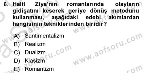 2. Abdülhamit Dönemi Türk Edebiyatı Dersi 2022 - 2023 Yılı (Vize) Ara Sınav Soruları 6. Soru