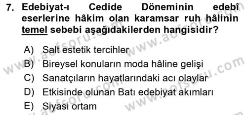 2. Abdülhamit Dönemi Türk Edebiyatı Dersi 2022 - 2023 Yılı (Vize) Ara Sınavı 7. Soru