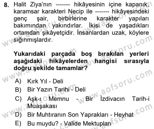 2. Abdülhamit Dönemi Türk Edebiyatı Dersi 2022 - 2023 Yılı (Vize) Ara Sınav Soruları 8. Soru