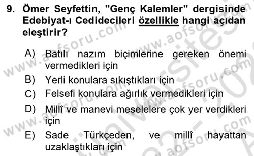 2. Abdülhamit Dönemi Türk Edebiyatı Dersi 2022 - 2023 Yılı (Vize) Ara Sınav Soruları 9. Soru