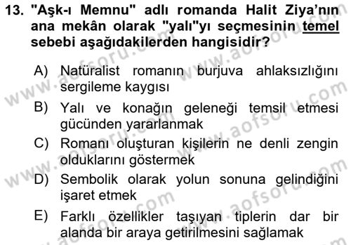 2. Abdülhamit Dönemi Türk Edebiyatı Dersi 2022 - 2023 Yılı (Final) Dönem Sonu Sınav Soruları 13. Soru