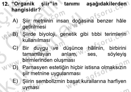 2. Abdülhamit Dönemi Türk Edebiyatı Dersi 2022 - 2023 Yılı Yaz Okulu Sınav Soruları 12. Soru
