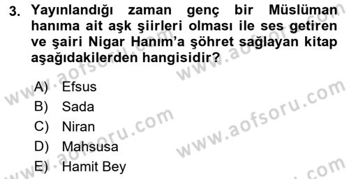 2. Abdülhamit Dönemi Türk Edebiyatı Dersi 2022 - 2023 Yılı Yaz Okulu Sınav Soruları 3. Soru